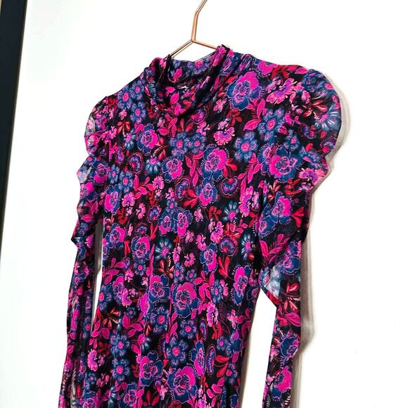 Misa Stormi Electric Ditsy Floral Mesh Sheer Midi Dress Size Extra Small - Picture 5 of 15